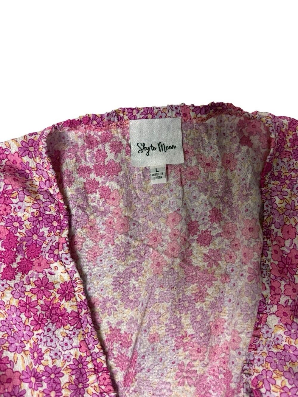Sky to Moon Pink Floral Cutout Mini Dress Long Sleeve Open Front Size L NWOT - Picture 4 of 10